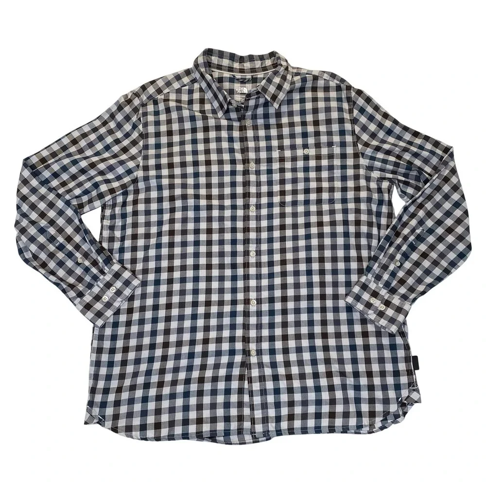 The North Face Button Down Shirt‎ Mens XL Plaid Blue Brown Outdoor